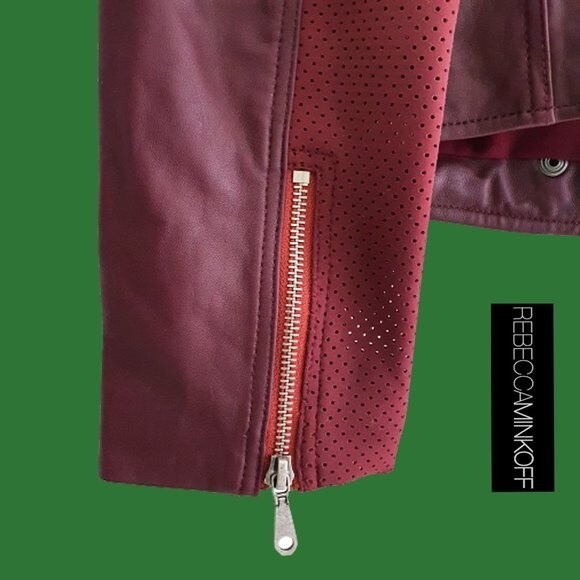 REBECCA MINKOFF NEW MERLOT WES Lambskin Leather Moto Jacket M - Picture 8 of 11